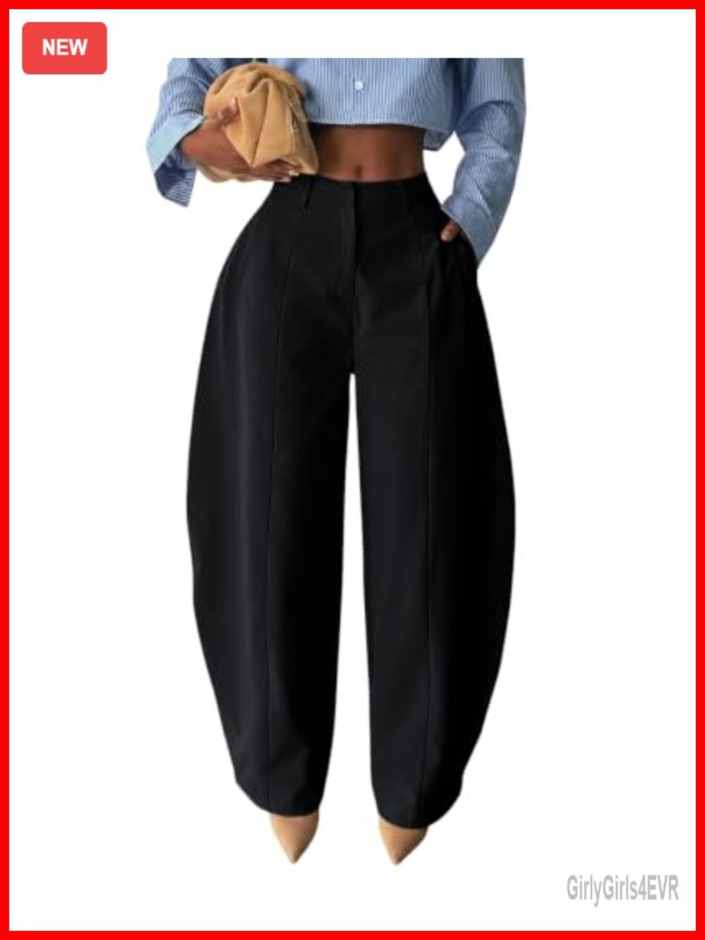 Women's High Waisted Barrel Wide Leg Pleated Dress Pants Trousers